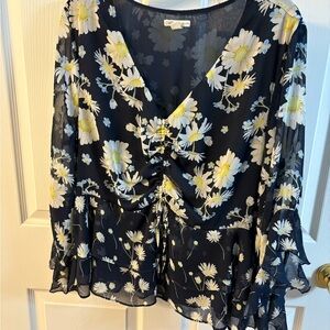 Floral Chiffon Blouse - Black and White